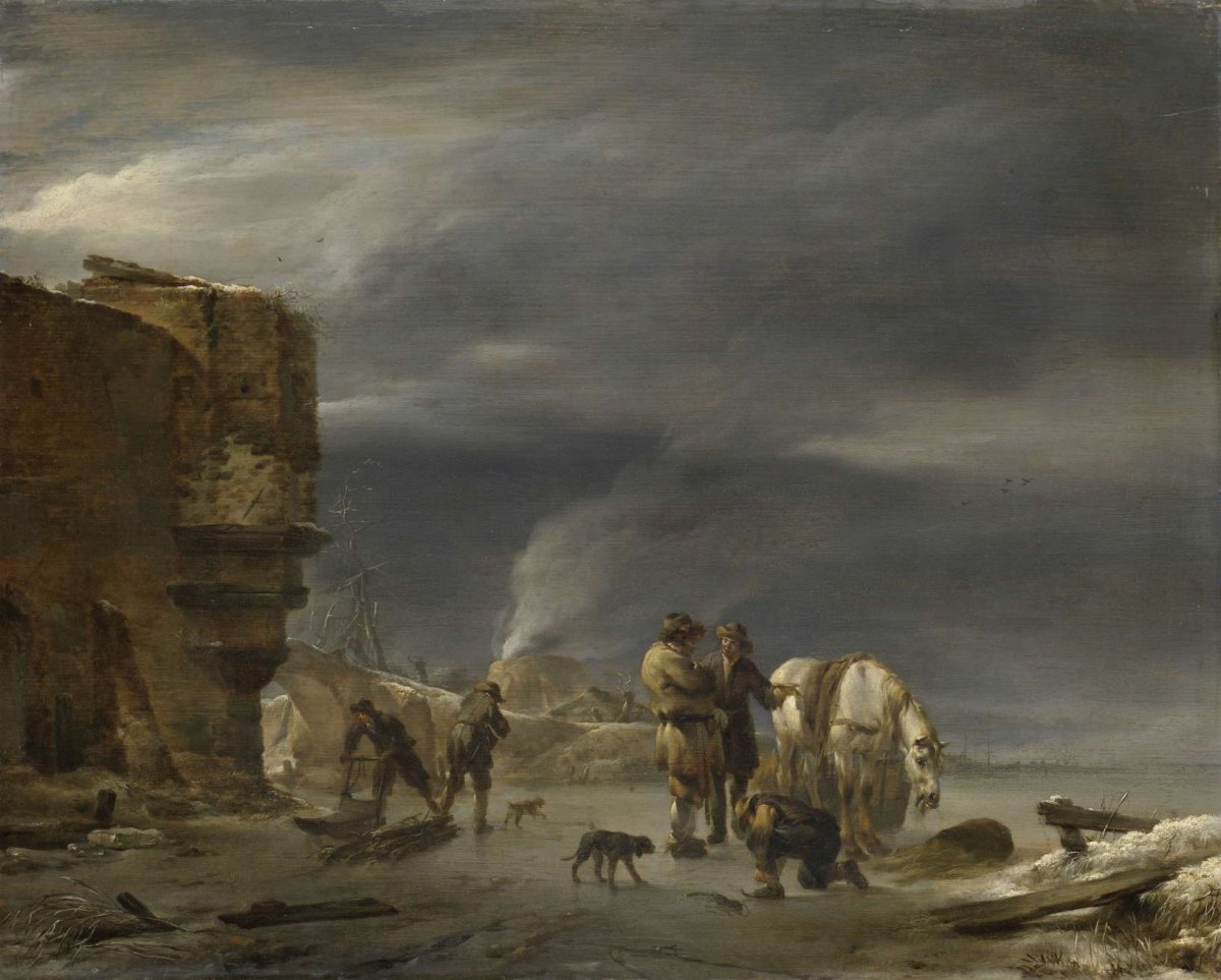 On the Ice near a Town, Nicolaes Pietersz Berchem, 1647