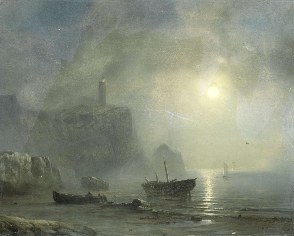 View of a Rocky Coast by Moonlight, Théodore Gudin, 1830 - 1880