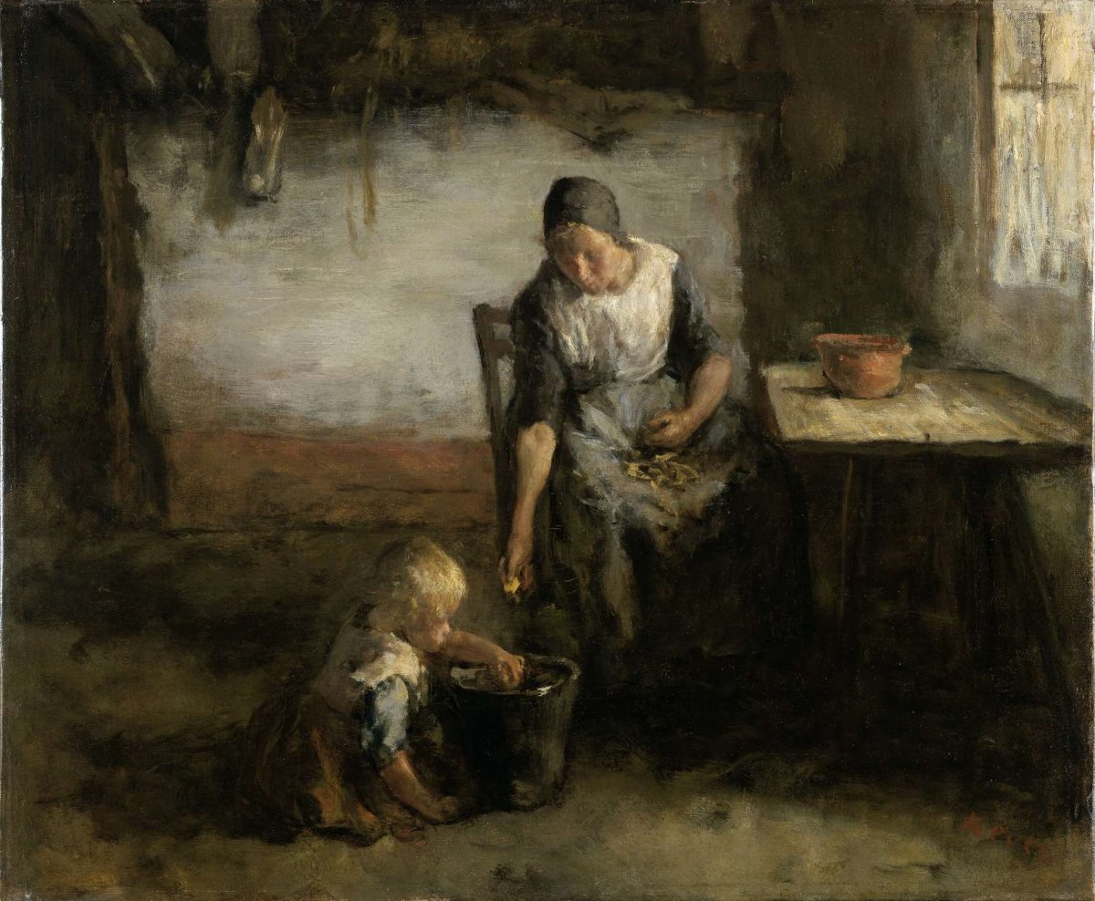 Woman Peeling Potatoes, Jacob Simon Hendrik Kever, 1880 - 1922