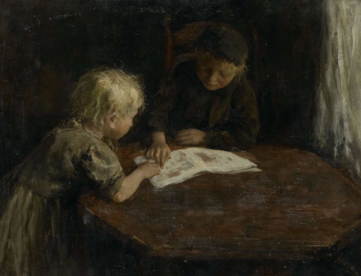 Children with a Picture-book, Jacob Simon Hendrik Kever, 1880 - 1910