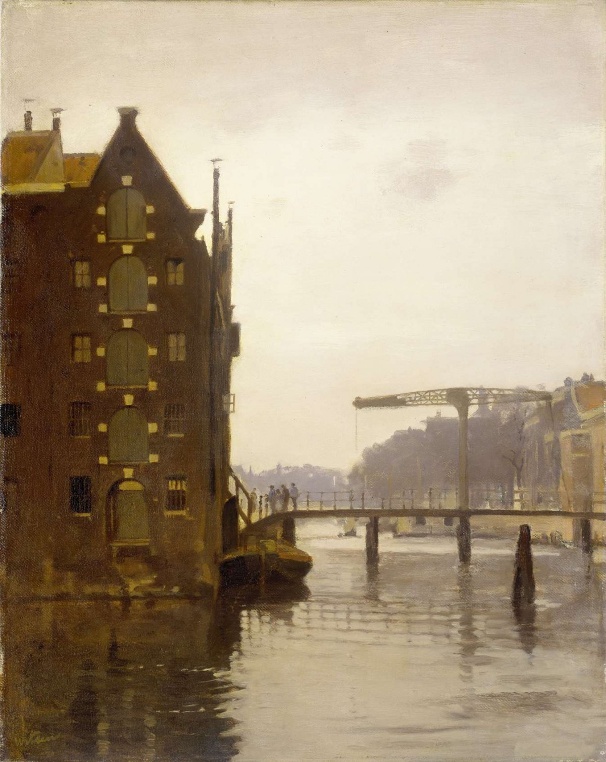 Warehouses on an Amsterdam canal on Uilenburg, Willem Witsen, 1911