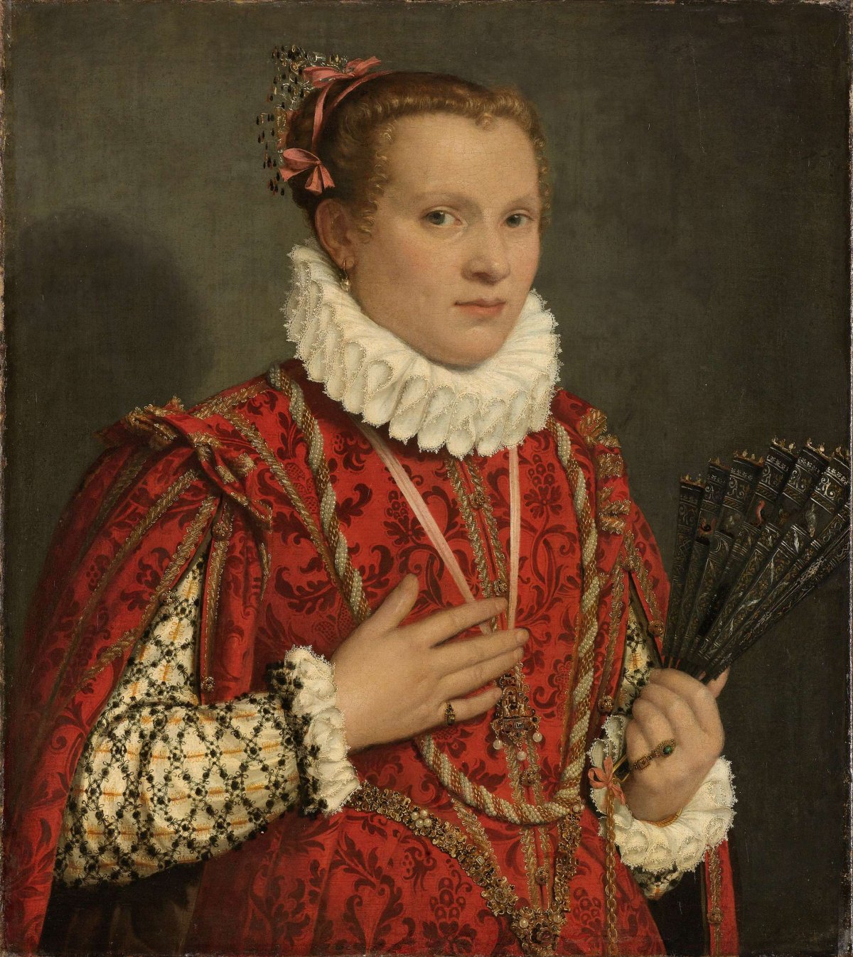 Portrait of a young woman holding a fan, Giambattista Moroni, 1560 - 1578