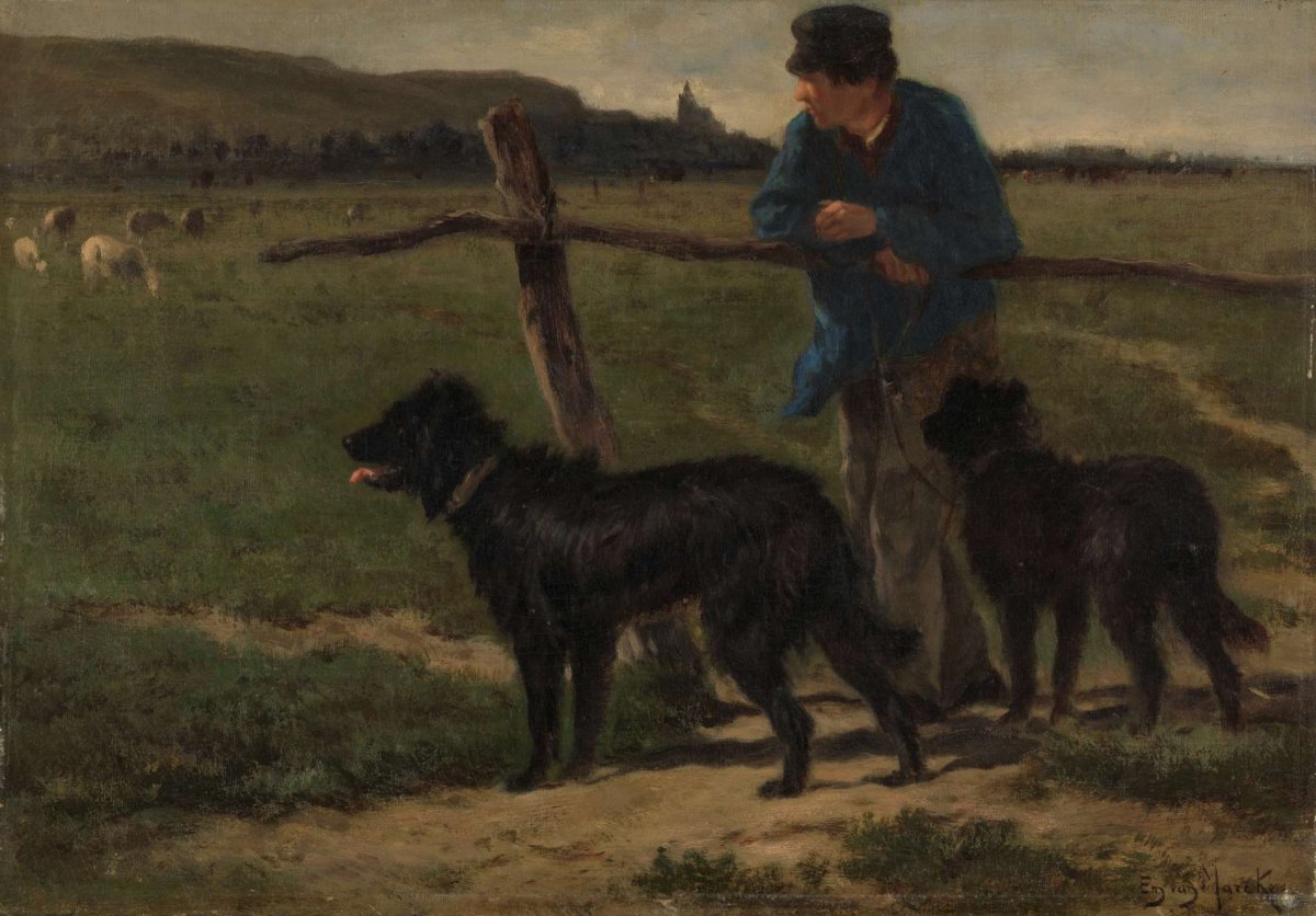 Farmer with dogs, Emile van Marcke de Lummen, c. 1850 - c. 1890