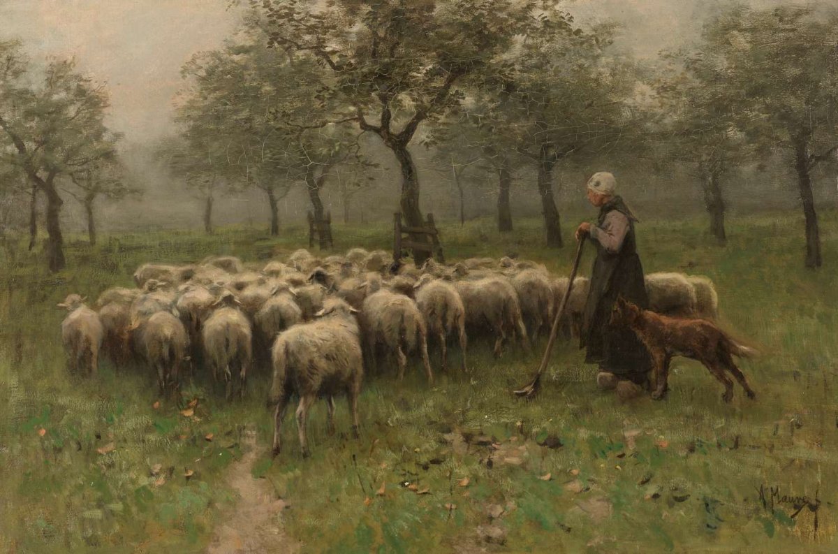 Shepherdess with a Flock of Sheep, Anton Mauve, c. 1870 - c. 1888