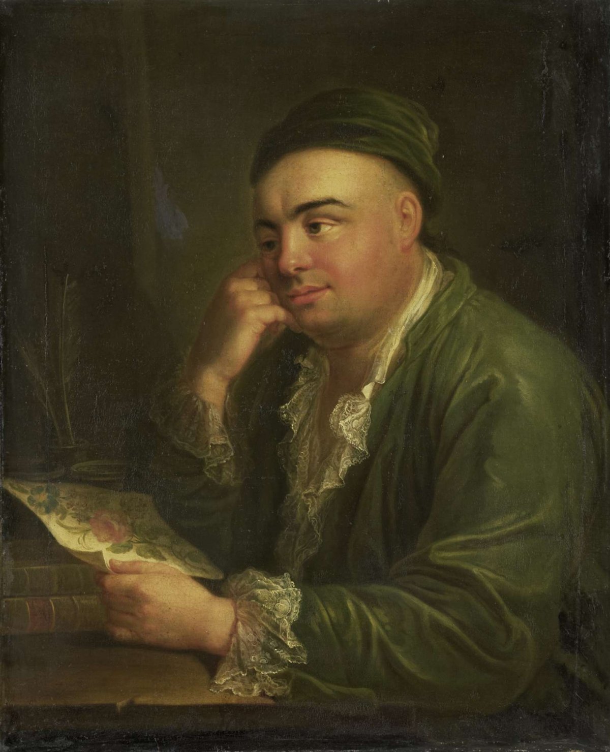 A Man with a Drawing of Flowers, so-called Portrait of Jacob Feitama Jr, Merchant in Amsterdam, anonymous, c. 1730