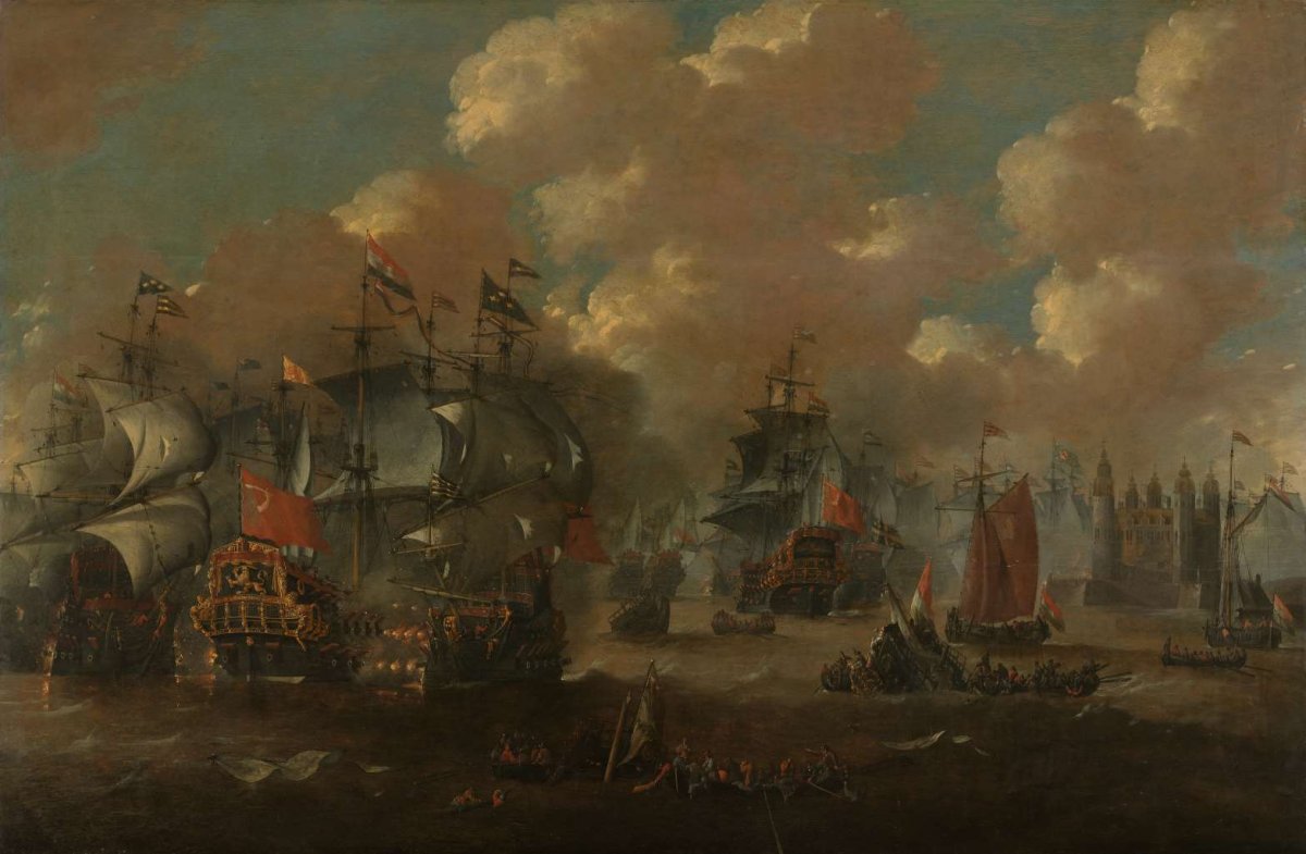 The Battle of the Sound with the Eendracht Engaging Two Swedish Warships, 1658, anonymous, c. 1670