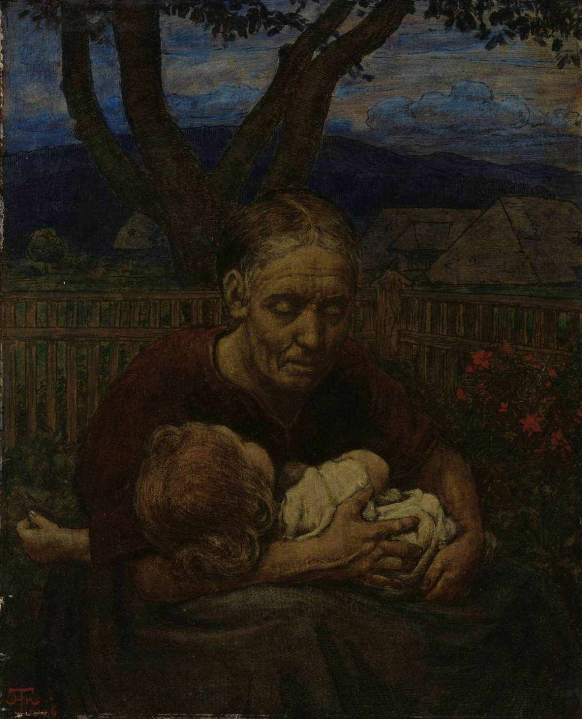 Mother and Child in a garden, Hans Thoma, 1850 - 1924