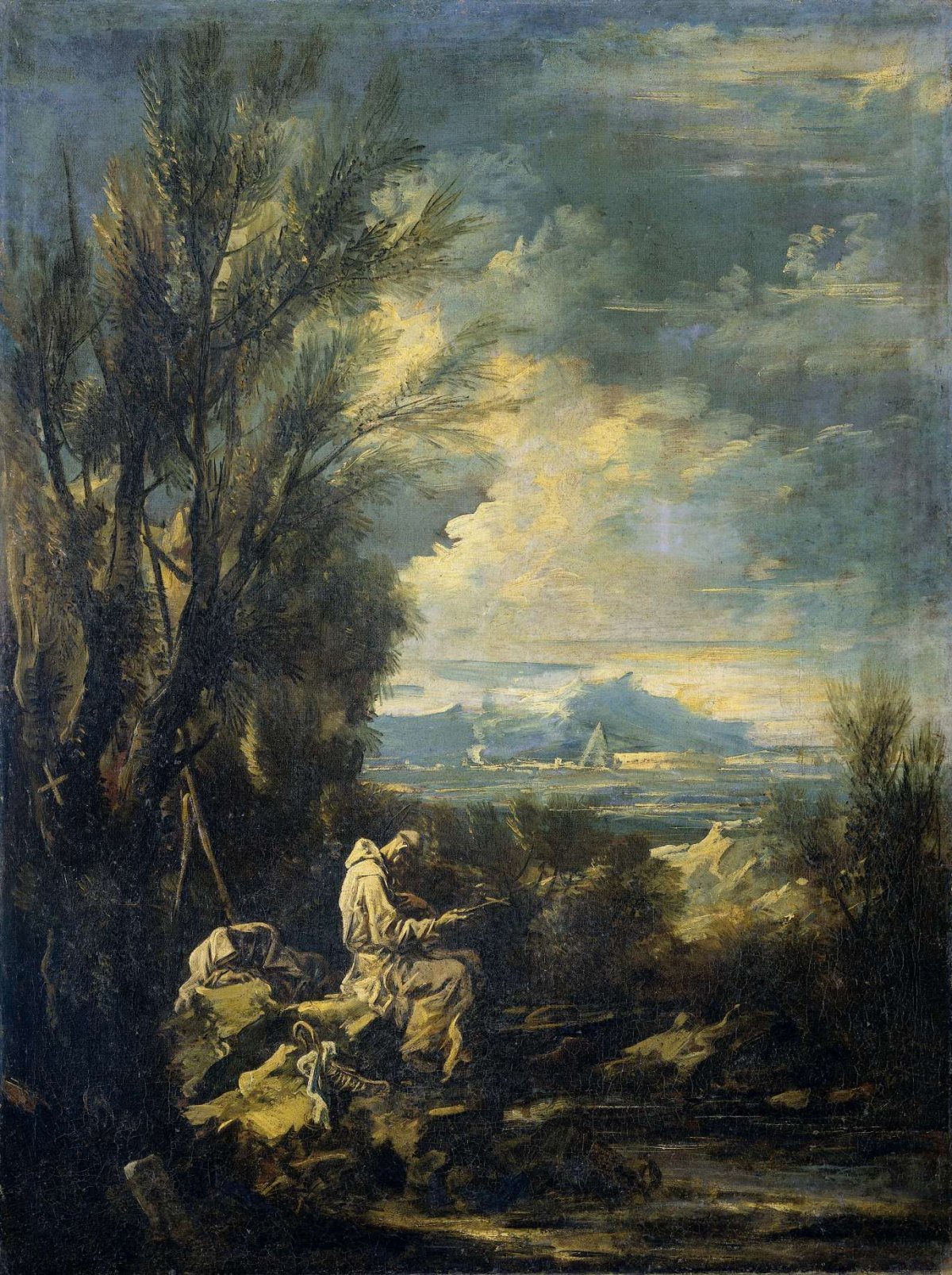 Landscape with Saint Bruno ?, Alessandro Magnasco, 1700 - 1749