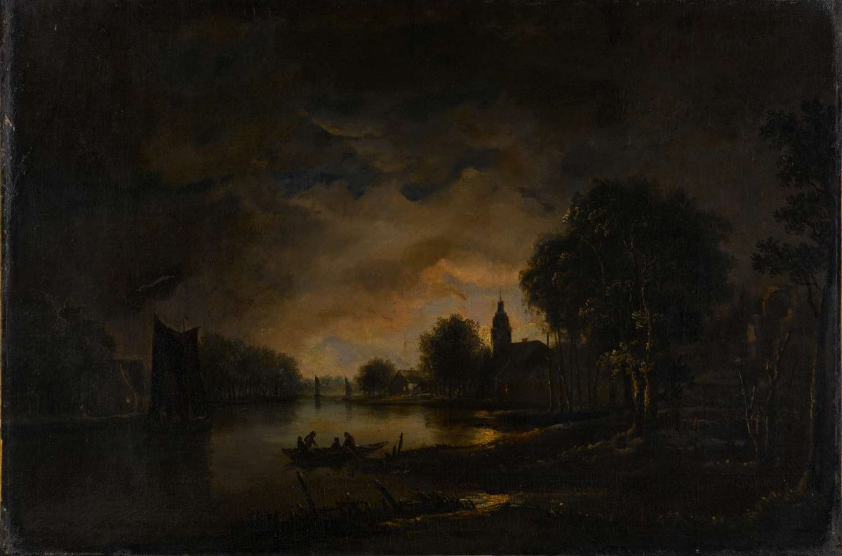 River View by Moonlight, Aert van der Neer, c. 1850 - c. 1875