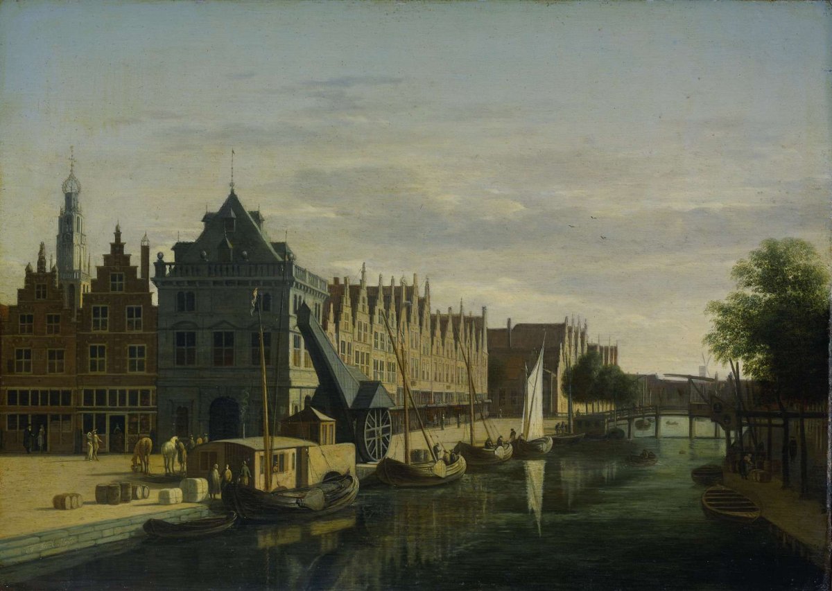 De Waag (Weighing House) and Crane on the Spaarne, Haarlem, Gerrit Berckheyde, 1660 - 1698