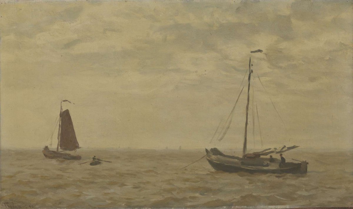 Seascape with fishing barges, Willem Bastiaan Tholen, 1910