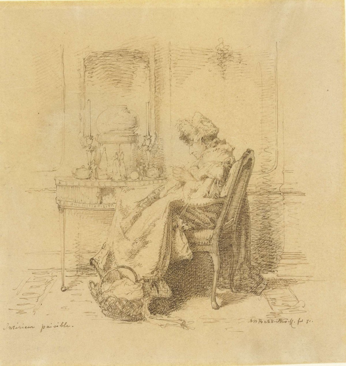 Knitting old lady, Alexander Hugo Bakker Korff, 1871