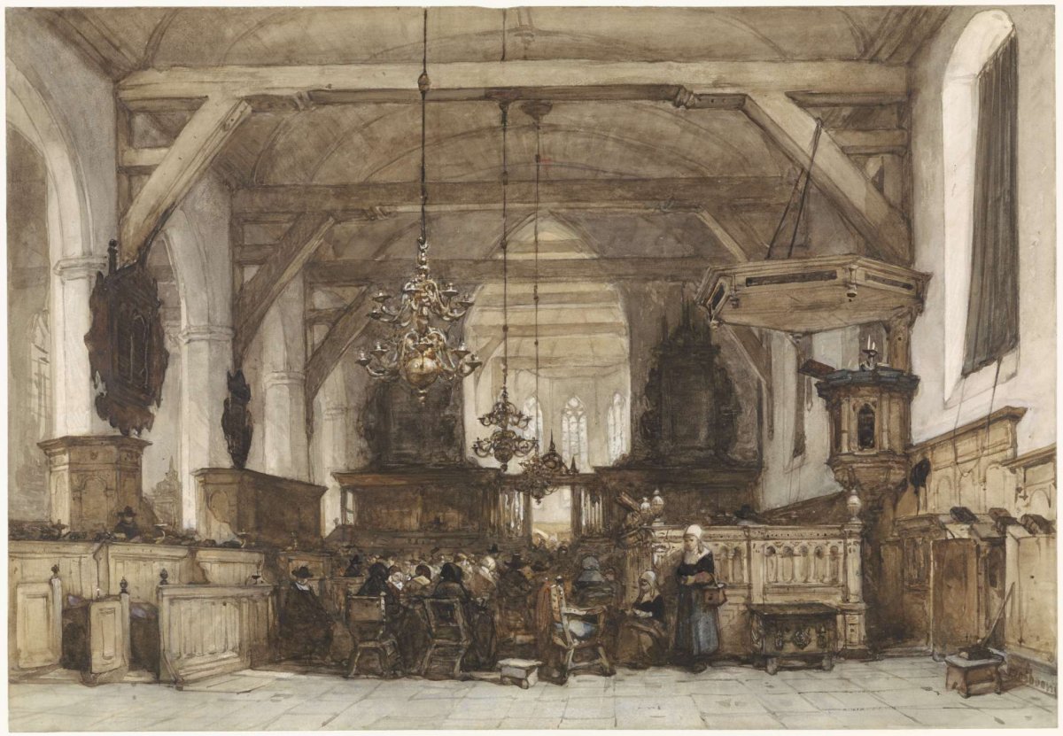 Interior of the Old Church at Maasland, Johannes Bosboom, 1827 - 1891