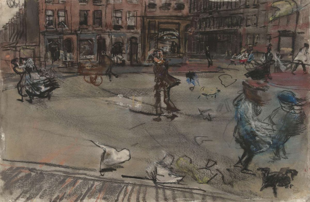 Wind gust on the Dapperplein in Amsterdam, Isaac Israels, c. 1895