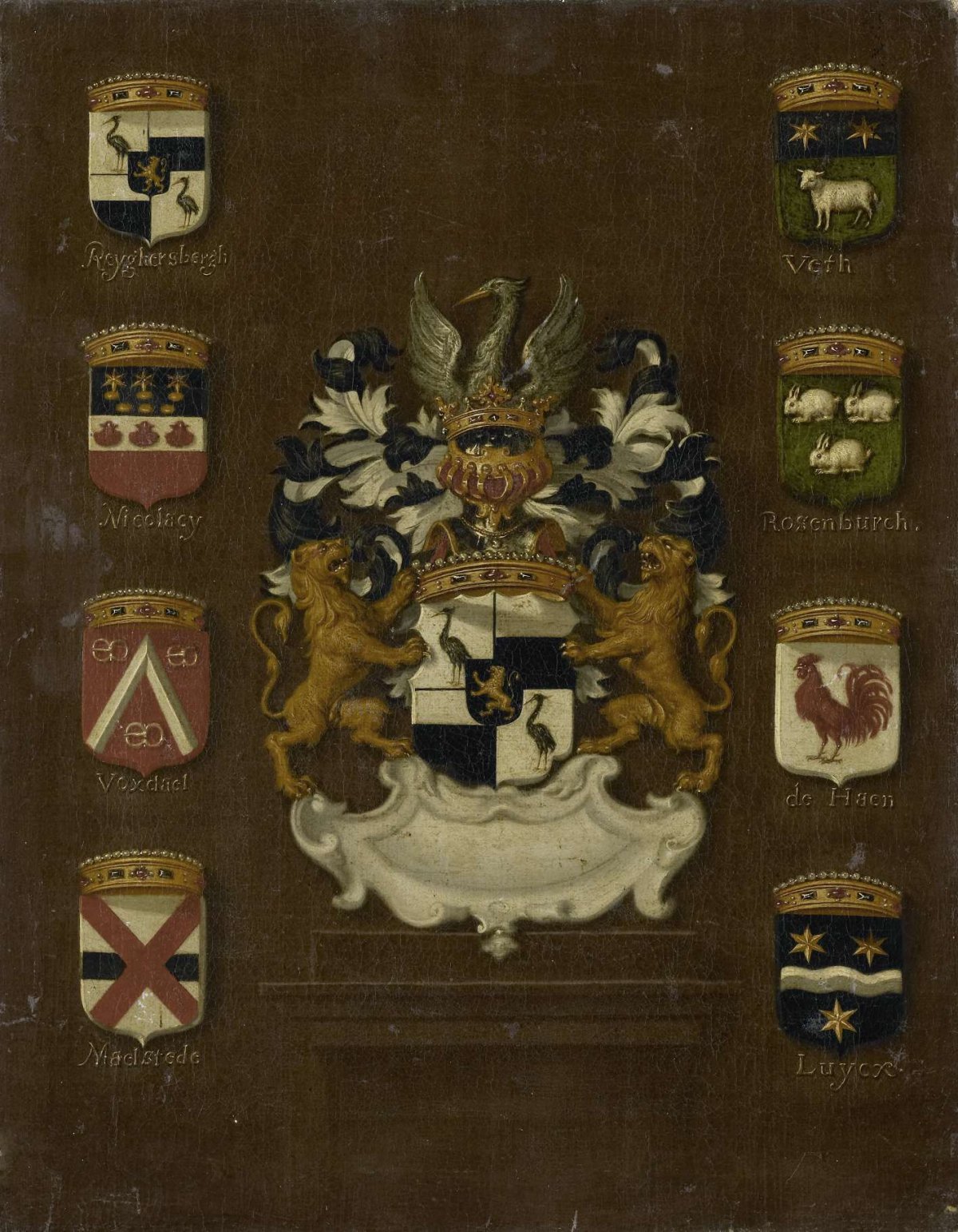 Coat of Arms of Jan van Reyersbergh with its eight quarterings, anonymous, 1650 - 1699