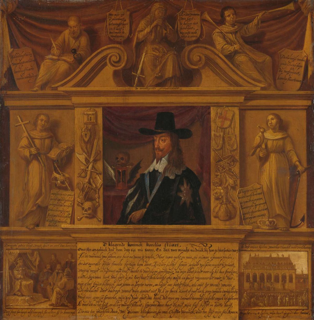 Portrait of Charles I, King of England, in a Frame with Allegorical Figures and Historical Representations, anonymous, c. 1650