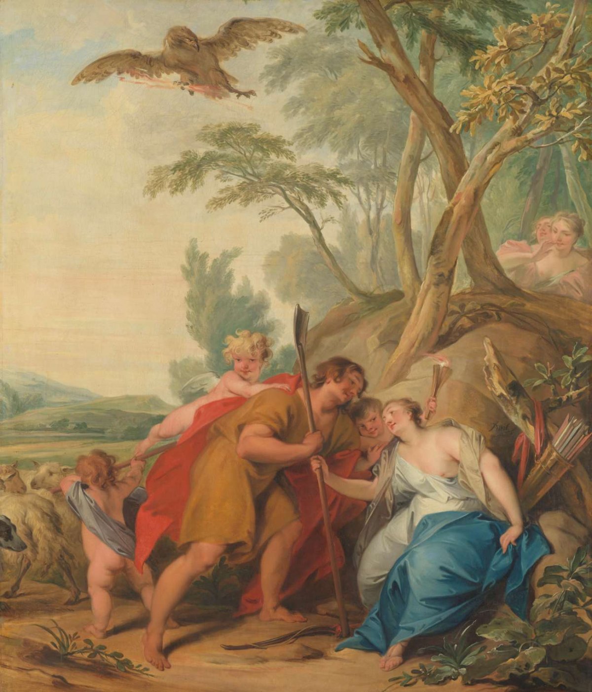Jupiter, Disguised as a Shepherd, Seducing Mnemosyne, the Goddess of Memory, Jacob de Wit, 1727