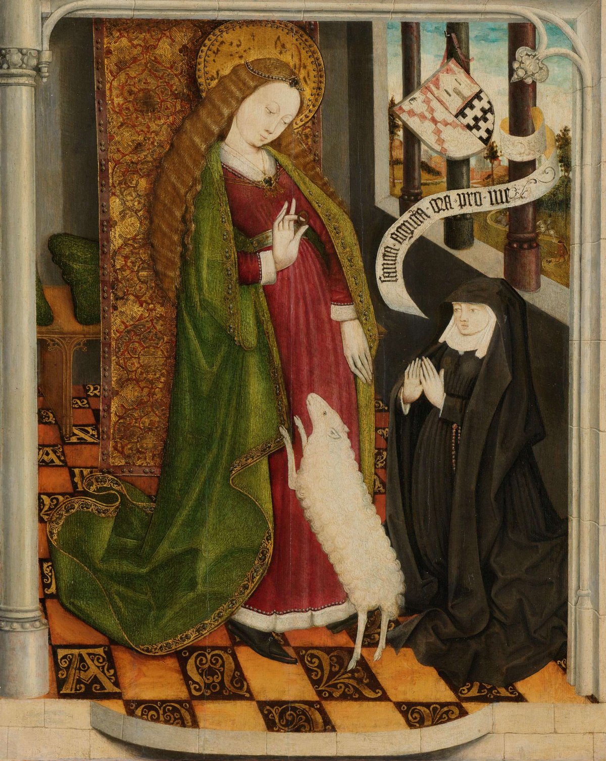 Geertruy Haeck Kneeling in Prayer before Saint Agnes, anonymous, c. 1465