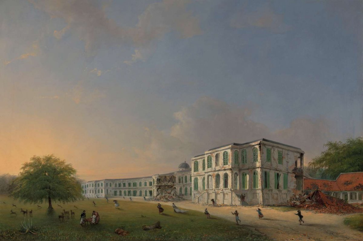 Front View of Buitenzorg Palace during the Earthquake of 10 October 1834, Willem Troost (II), 1834 - 1836