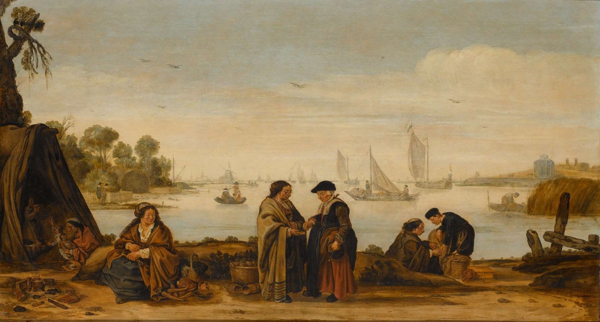 Riverlandscape with Women Fortune-Telling, Arent Arentsz, c. 1625 - c. 1630