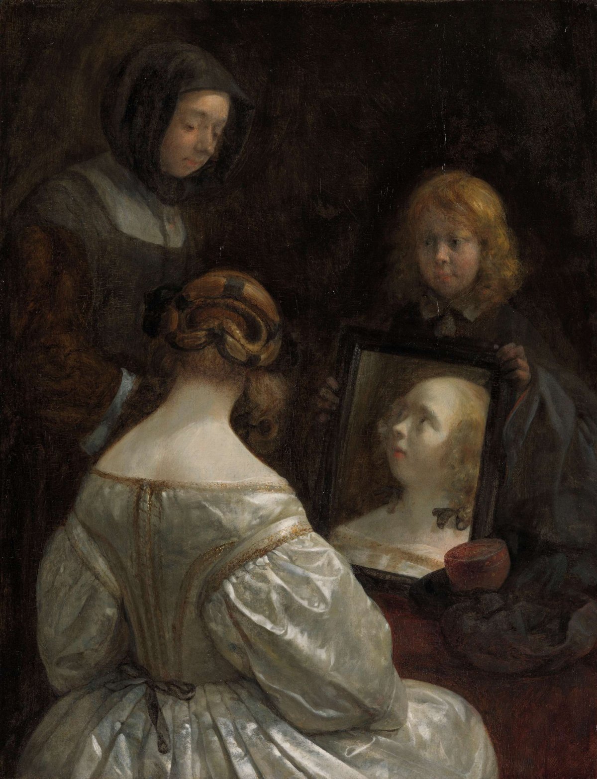 Woman at a Mirror, Gerard ter Borch (II), c. 1652