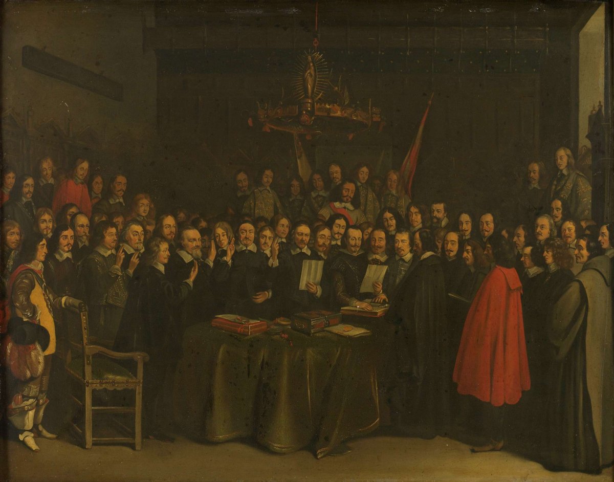 Ratification of the Peace of Münster between Spain and the Dutch Republic in the Town Hall of Münster, 15 May 1648, Gerard ter Borch (II), 1648 - 1670