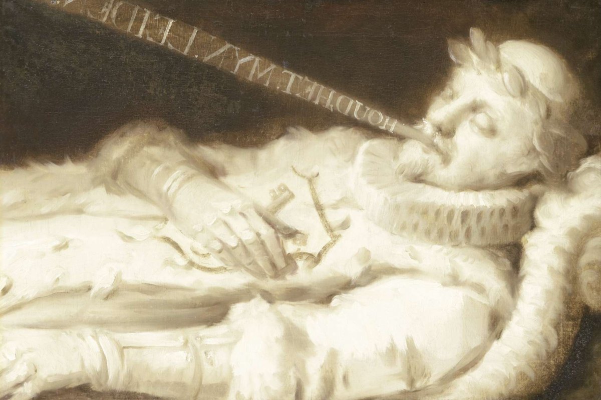 Dirk van Bronkhorst on his deathbed during the siege of Leiden in 1574, anonymous, 1574 - 1599