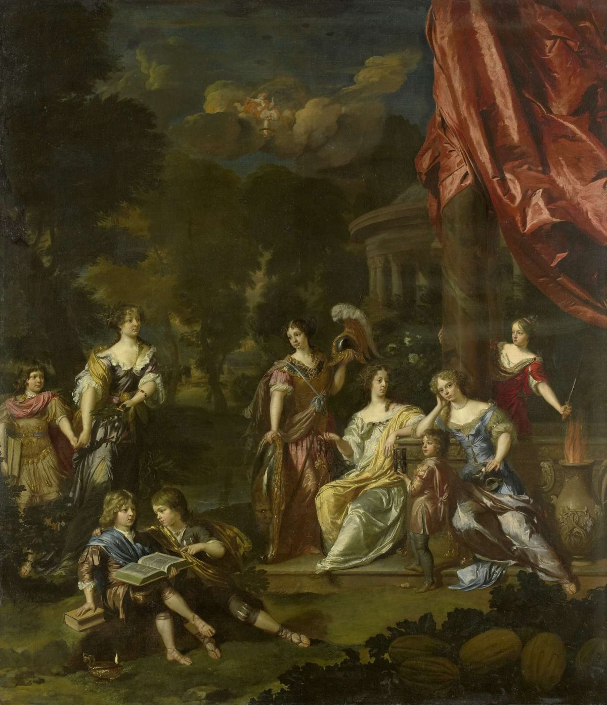 Allegorizing Group Portrait of the Children of Diederic Pietersz van Leyden van Leeuwen, Burgomaster of Leiden, and Alida Paets, Daniël Mijtens (II), 1679