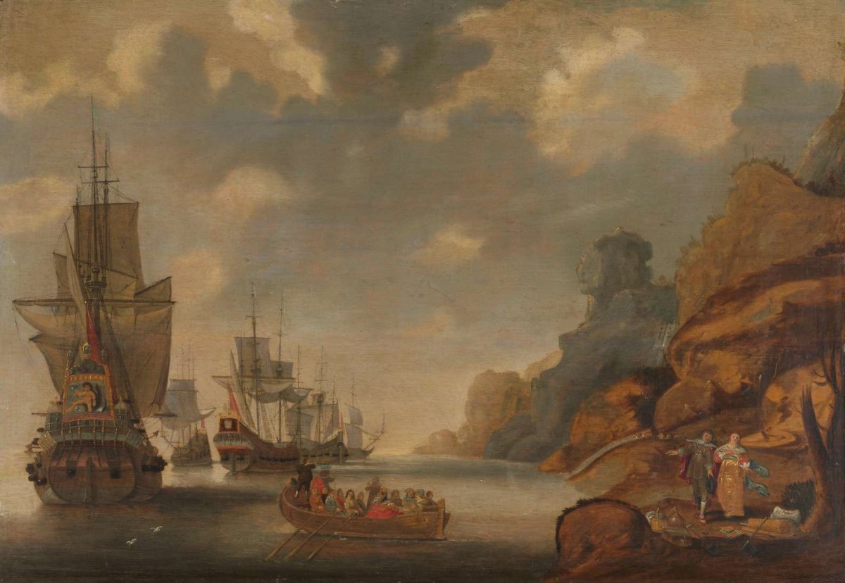 A French Squadron near a Rocky Coast, Jacob Bellevois, 1640 - 1676