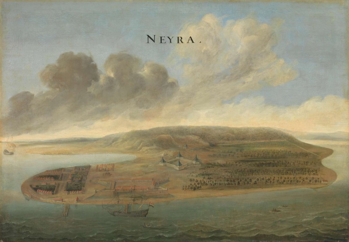 Two Views of Dutch East India Company Trading Posts: Lawec in Cambodia and Banda in the Southern Moluccas, Johannes Vinckboons, c. 1662 - c. 1663