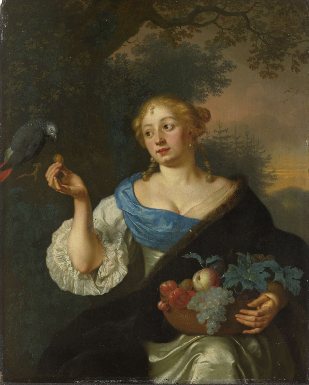 A young Woman with a Parrot, Ary de Vois, 1660 - 1680