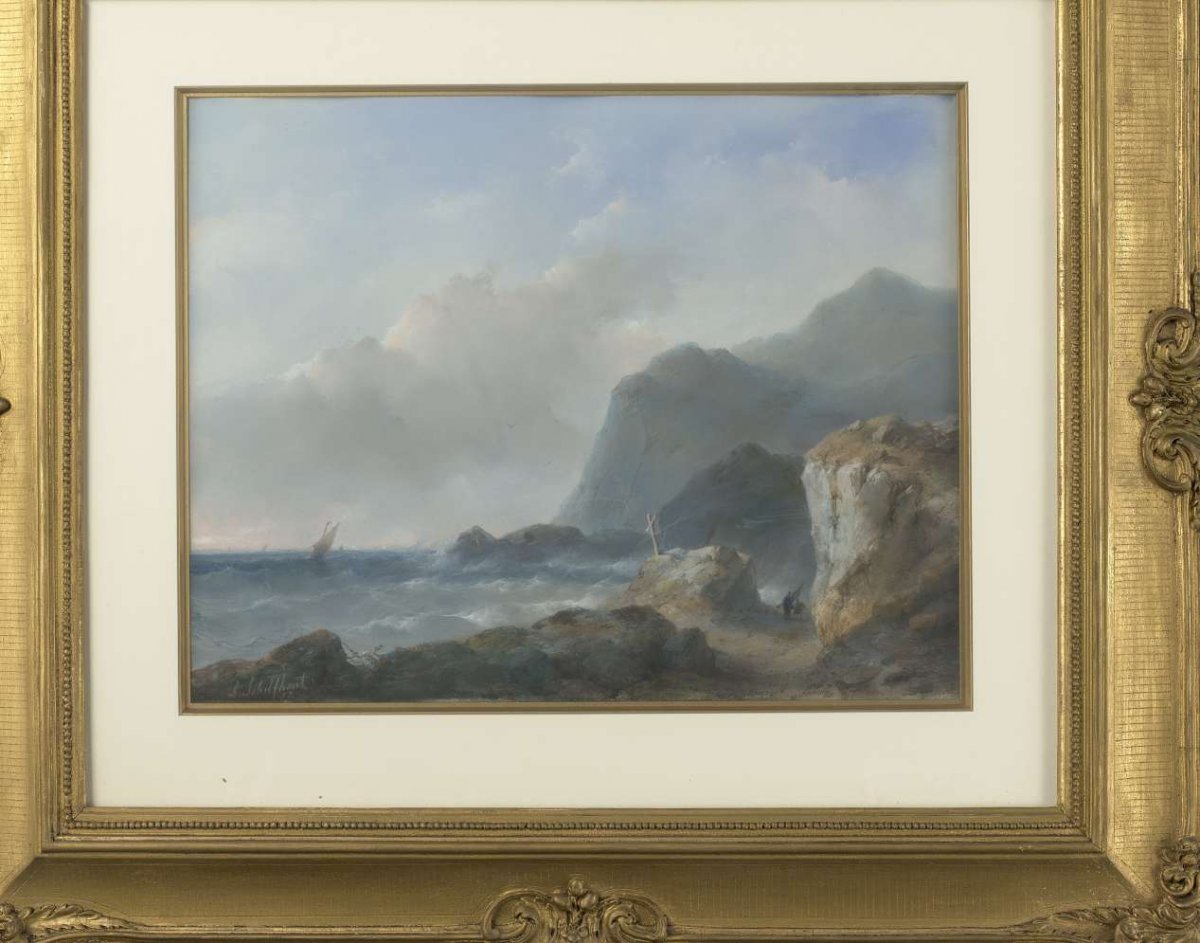 A rocky coast, Andreas Schelfhout, 1852