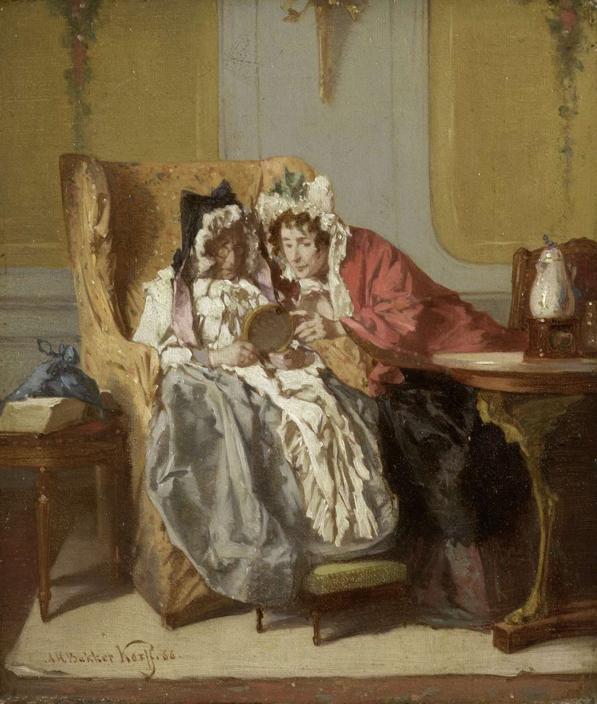 Two Ladies Examining a Little Painting, Alexander Hugo Bakker Korff, 1866