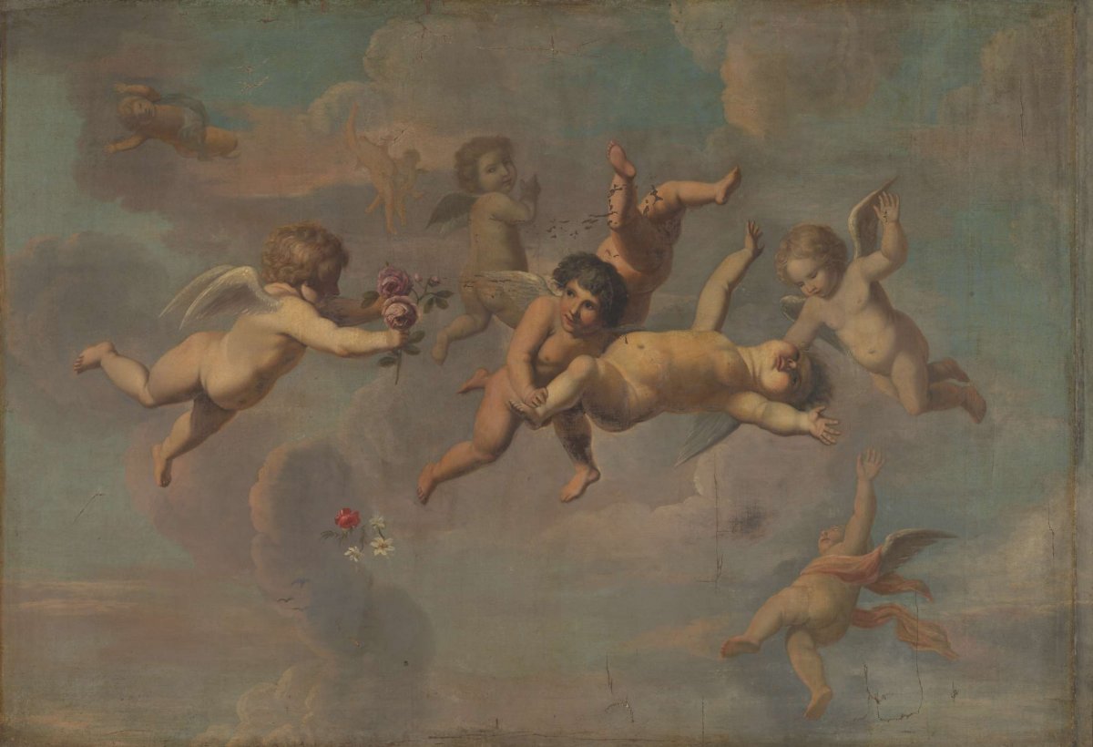 Tumbling Putti with Flowers, anonymous, c. 1650