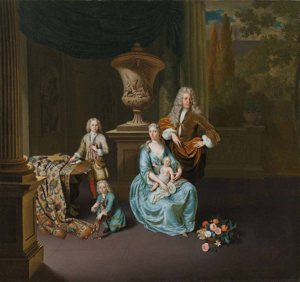 Diederik Baron van Leyden van Vlaardingen (1695-1764). Burgomaster of Leiden, with his Wife Sophia Dina de Rovere and their Sons Pieter, Jan en Adriaan Pompejus, Willem van Mieris, 1728