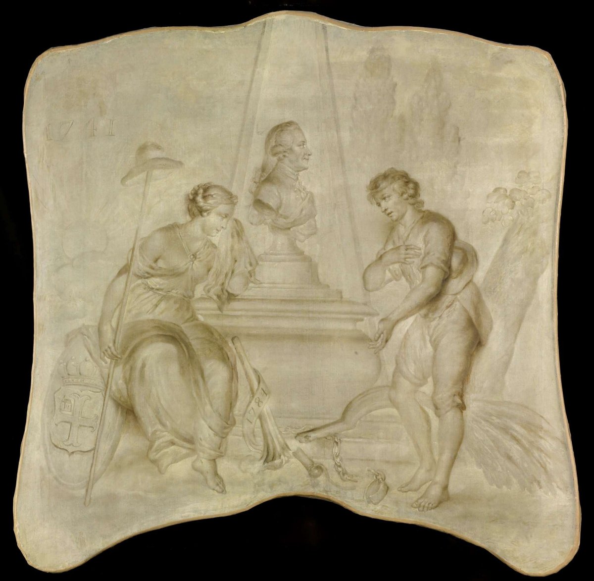 Peace and a peasant mourning on a tomb of Joan-Derk, Baron van der Capellen tot den Pol, anonymous, in or after 1784 - 1790