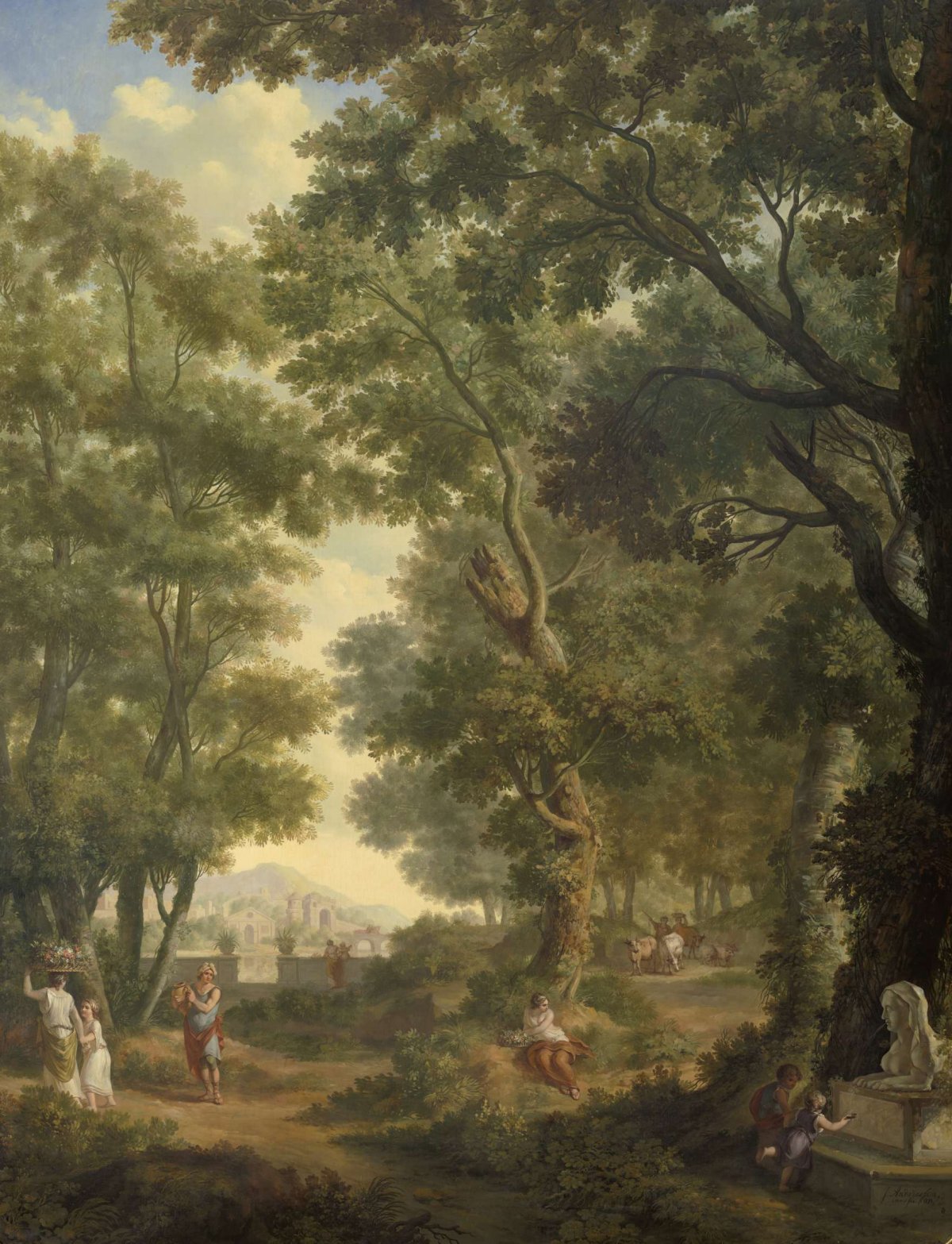 Arcadian Landscape, one of a series of ten murals in the garden room of the main floor of the Amsterdam house Herengracht 524, Jurriaan Andriessen, 1771