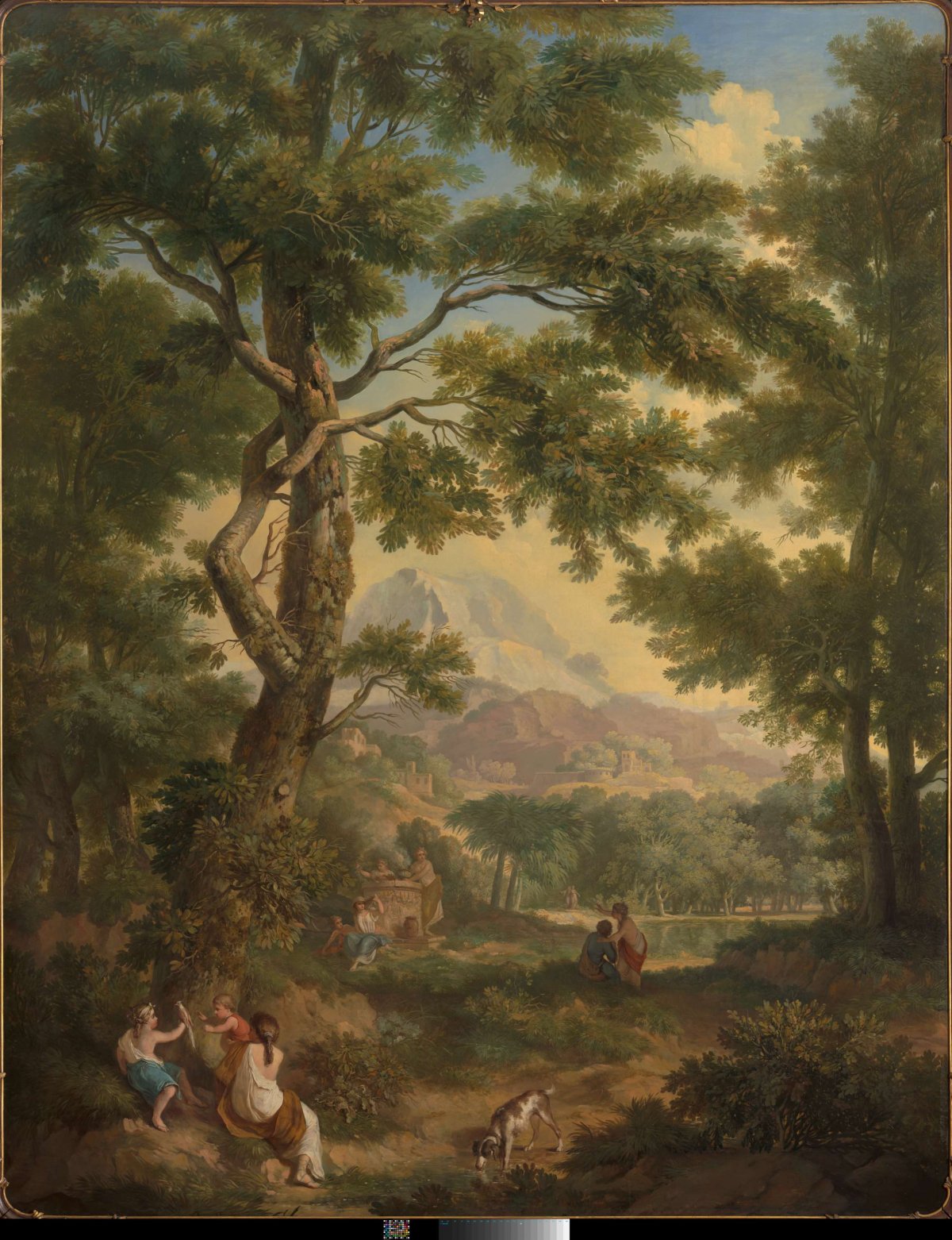 Arcadian landscape with children in front left with a bird and a dog, Jurriaan Andriessen, 1771