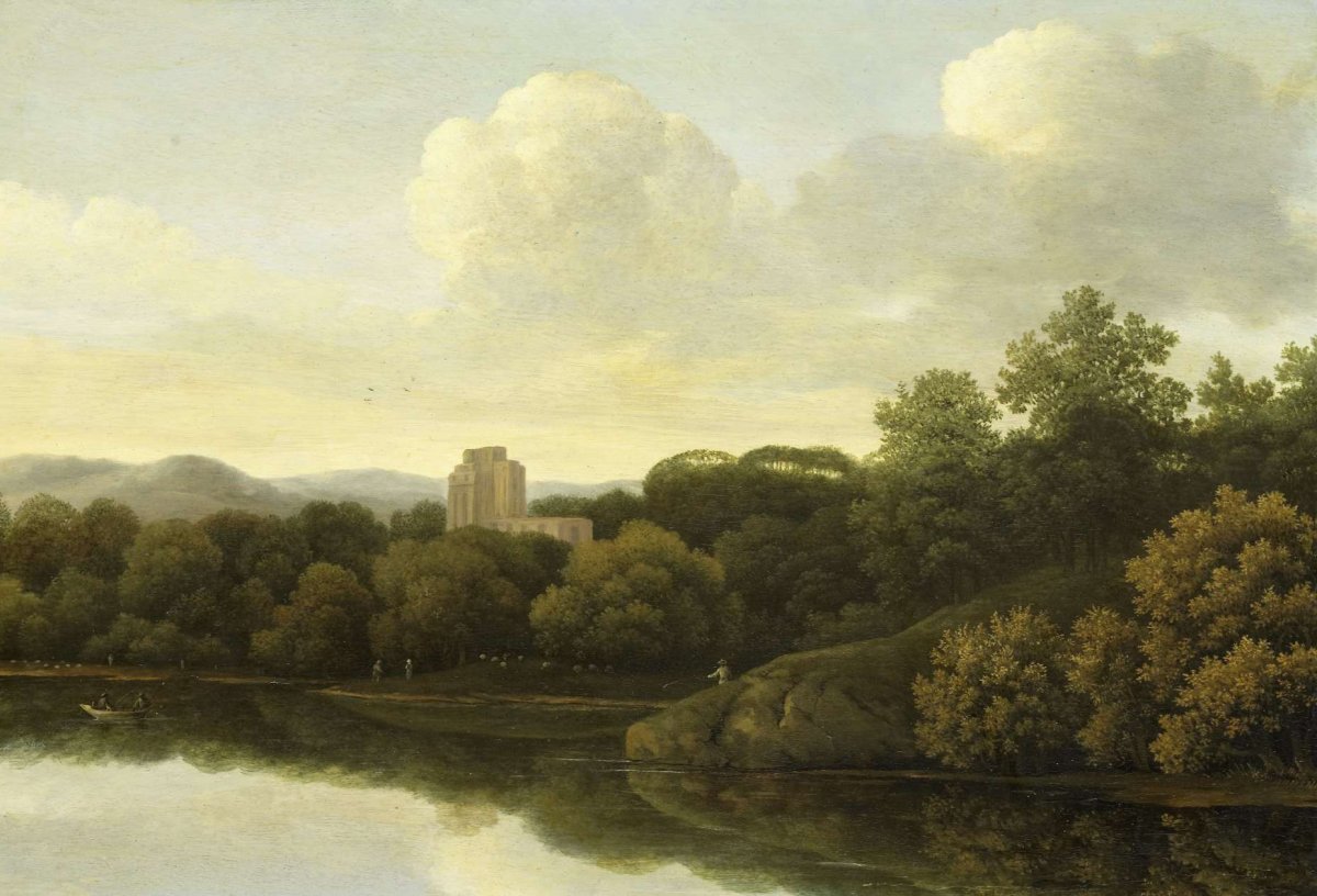 Wooded Landscape with River, Johan de Lagoor, 1645 - 1680