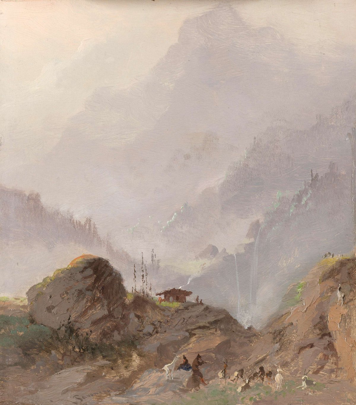 Mountain Landscape in Tirol with Chamois, Johannes Tavenraat, c. 1858