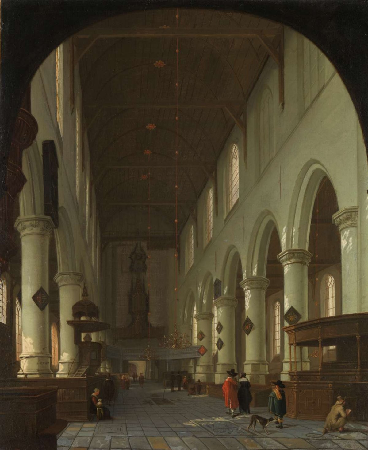 Interior of the Oude Kerk in Delft from the Choir toward the Portal, Cornelis de Man, 1660 - 1690