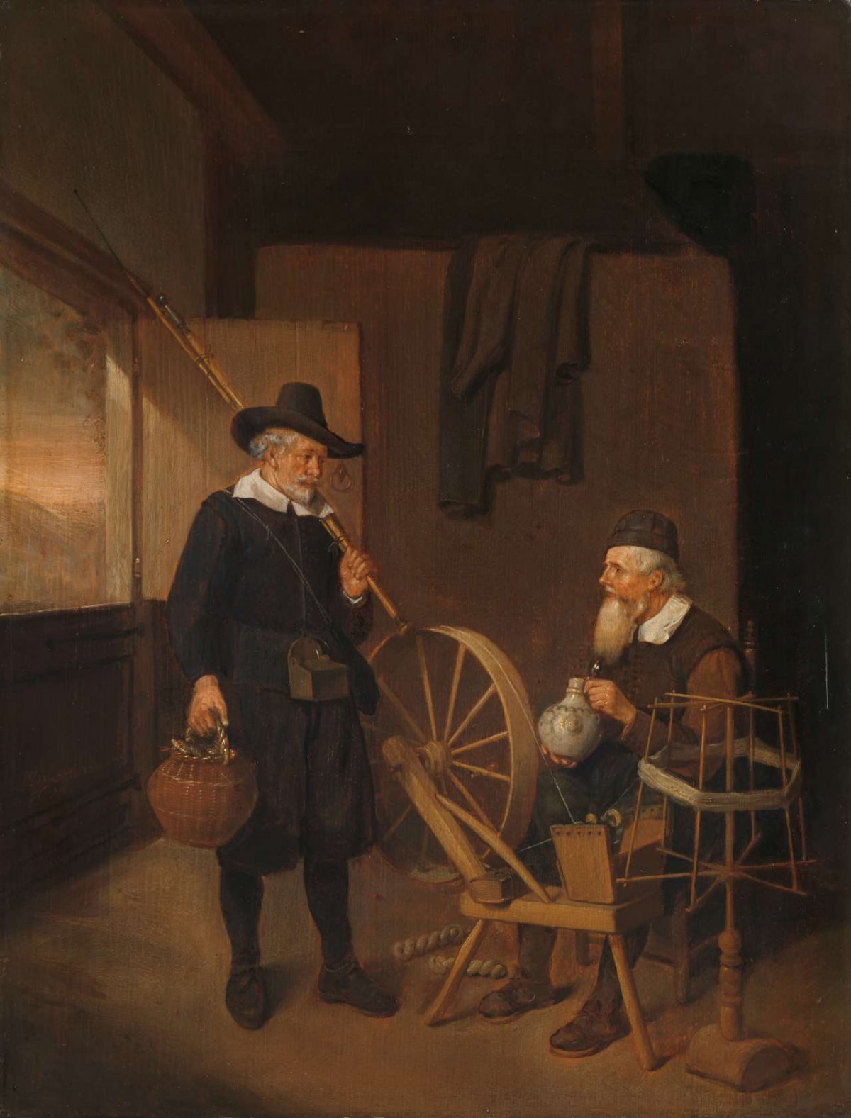 Interior with Fisherman and Man beside a Bobbin and Spool, Quiringh Gerritsz. van Brekelenkam, 1663