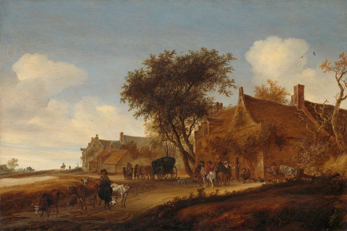 Landscape with Travellers before an Inn, Salomon van Ruysdael, 1655