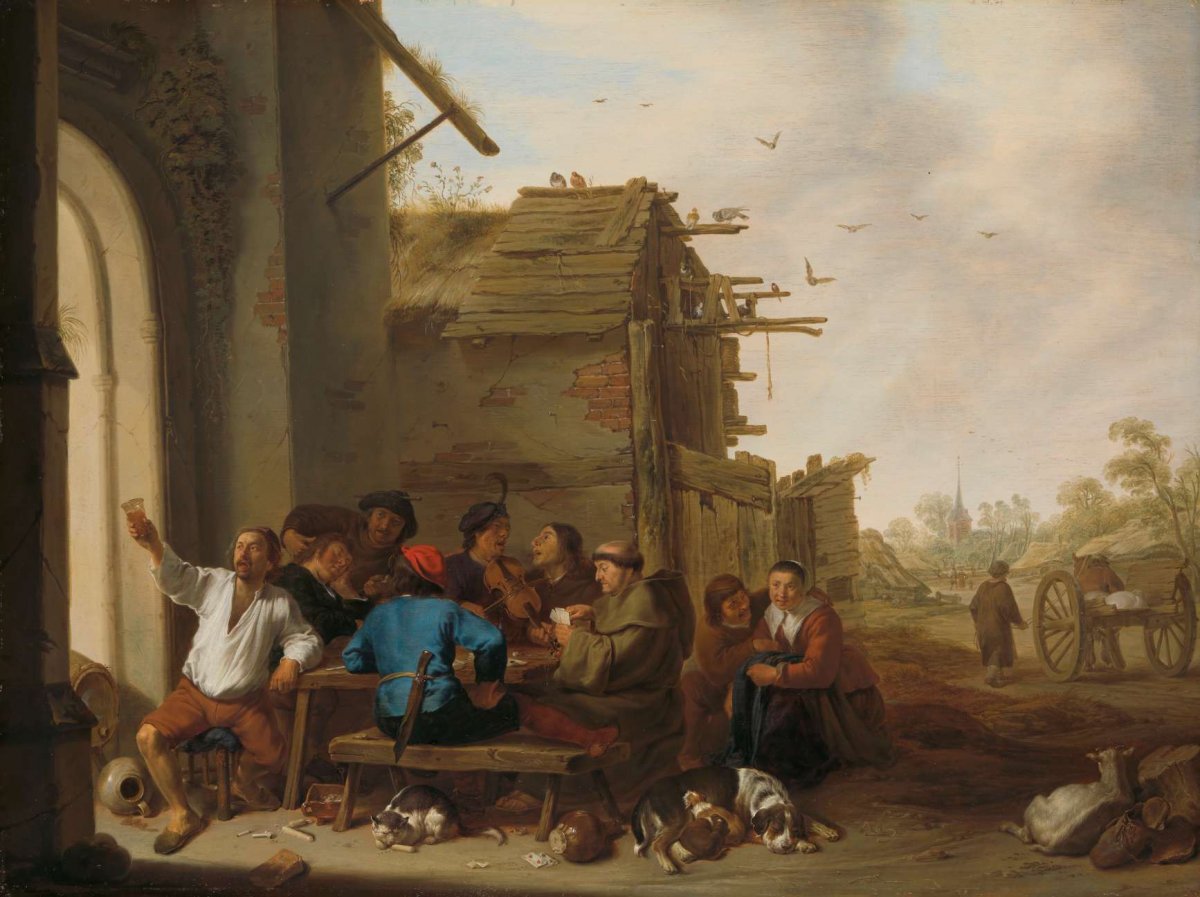 Figures before a Village Inn, Cornelis Saftleven, 1642