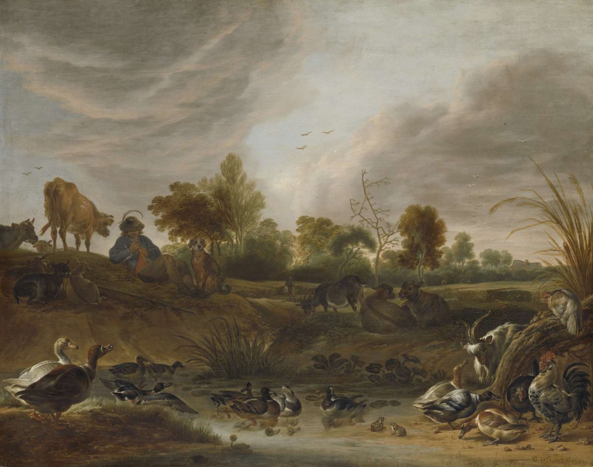 Landscape with a Herdsman, Cattle and Poultry, Cornelis Saftleven, 1652