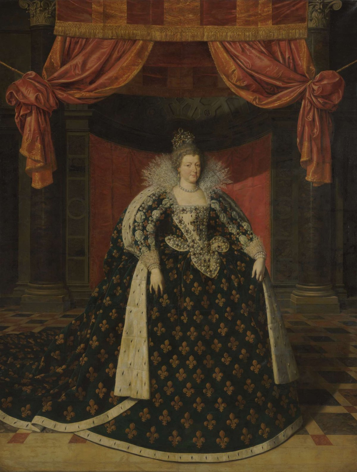 Portrait of Marie de Médicis (1575-1642), Queen of France, in Robes of State, Frans Pourbus (II), c. 1610