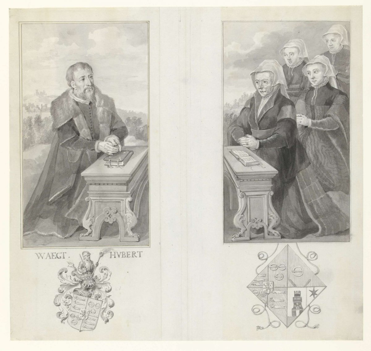 Portraits of Lieven Jacobsz de Huybert, his wife Catharina Imansdr. van Zuidland and their three daughters, anonymous, 1500 - 1599