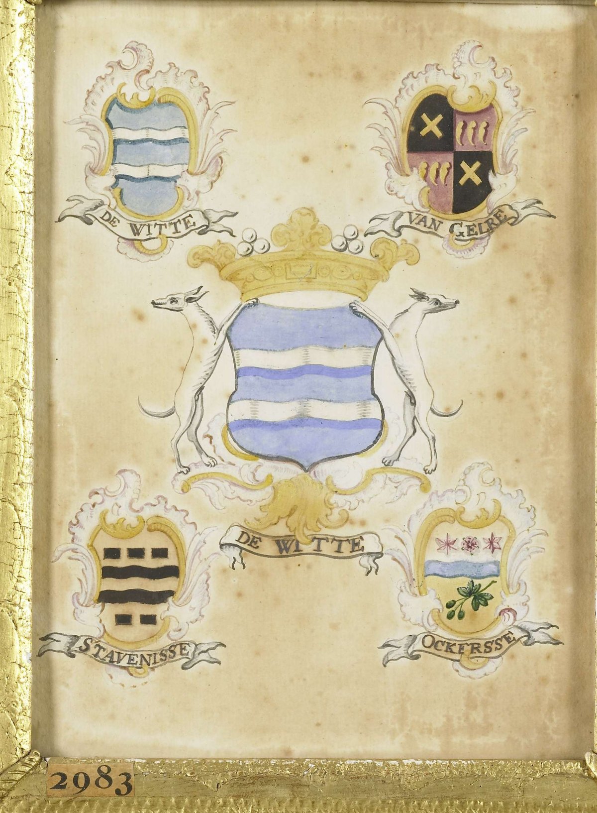 The coat of arms of Anna Jacoba de Witte, wife of Jacob Verheye van Citters, with the arms of her four grandparents, anonymous, 1750 - 1799