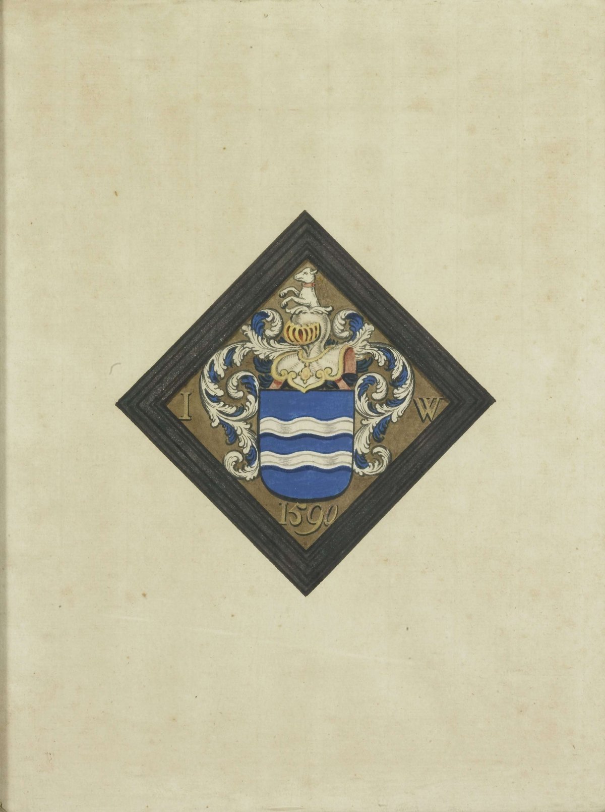 The coat of arms of the de Witte family, after a diamond-shaped mourning plate with the initials I W on either side of the shield and the year 1590, anonymous, 1750 - 1799