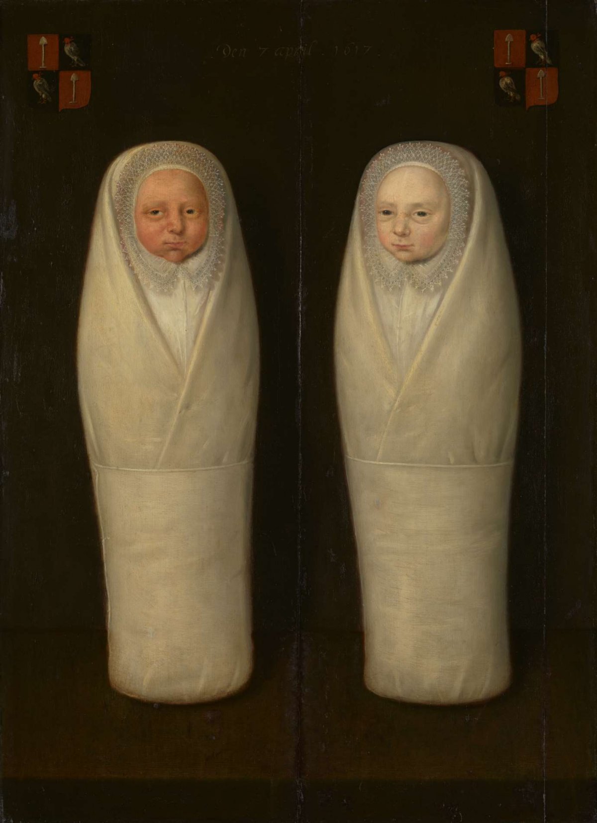 Portrait of Swaddled Twins: The Early-Deceased Children of Jacob de Graeff and Aeltge Boelens, anonymous, c. 1617